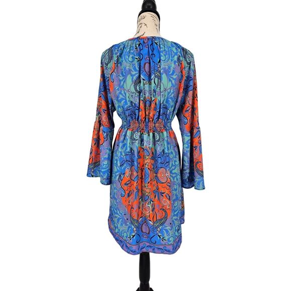 Bohemian Smocked Waist Bell Sleeves Dress Large - Picture 3 of 12